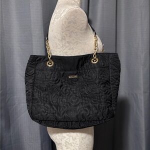 Moschino Black Embossed Tote with Gold Accents